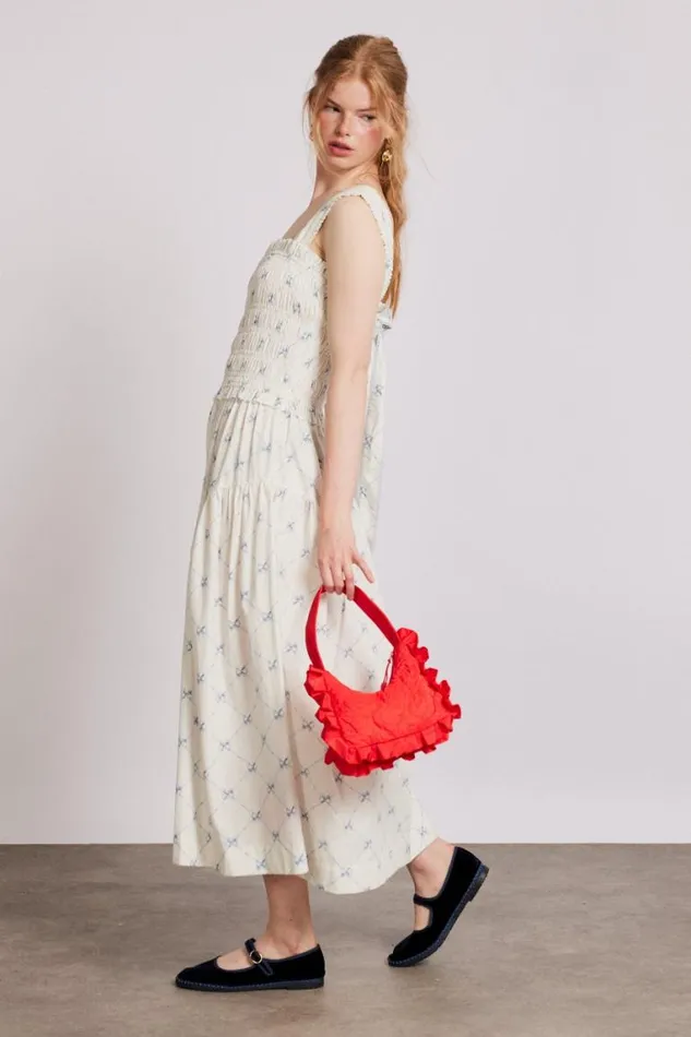 Women Damson Madder Occasion Wear Tish Midi Dress 8211 White Bow Print