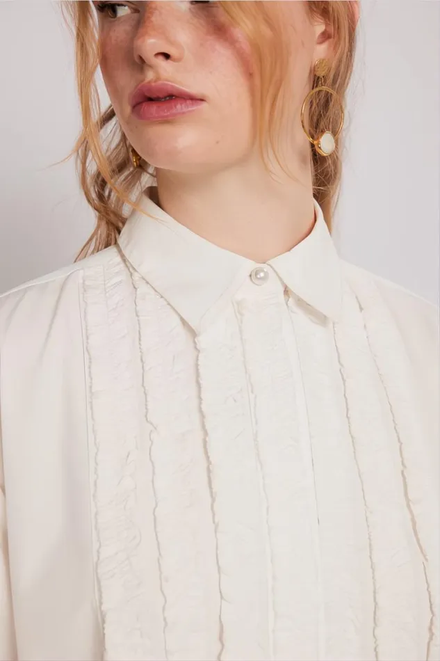 Women Damson Madder Occasion Wear Tuxedo Ruffle Shirt