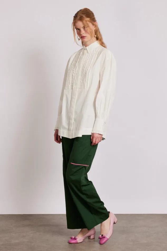 Women Damson Madder Occasion Wear Tuxedo Ruffle Shirt