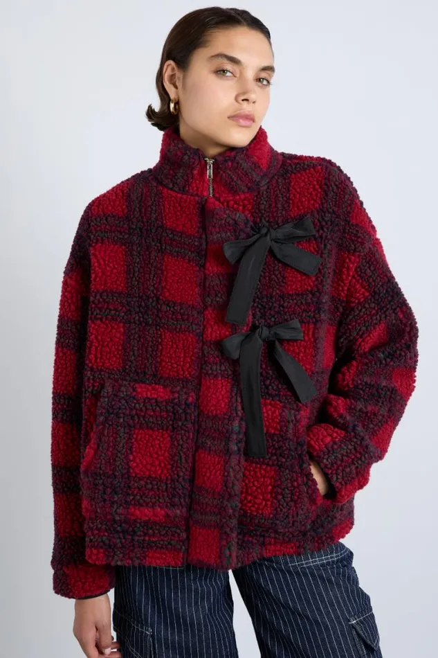 Women Damson Madder Pullover and Fleeces Ingrid Borg Jacket 8211 Red Check
