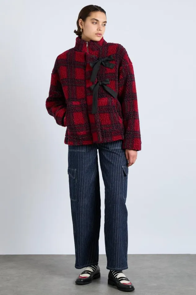 Women Damson Madder Pullover and Fleeces Ingrid Borg Jacket 8211 Red Check