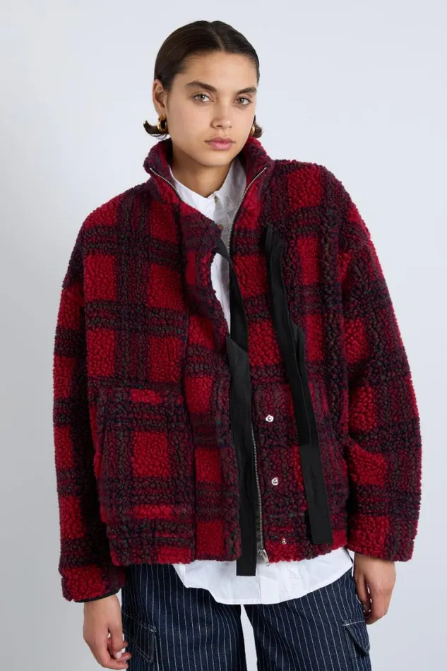 Women Damson Madder Pullover and Fleeces Ingrid Borg Jacket 8211 Red Check