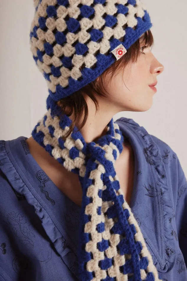 Women Damson Madder Scarves Crochet Stripe Scarf 8211 Blue