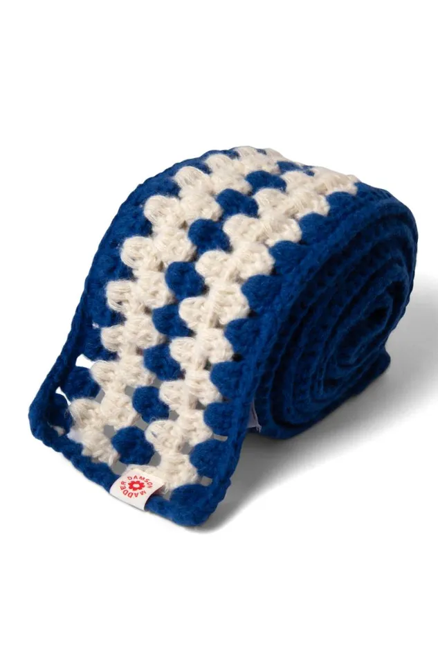 Women Damson Madder Scarves Crochet Stripe Scarf 8211 Blue