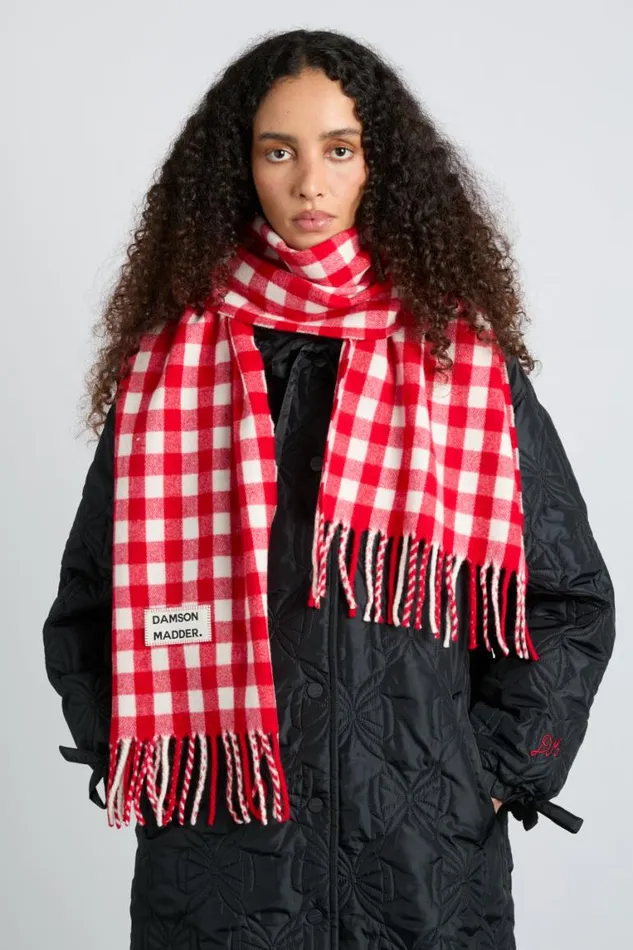 Women Damson Madder Scarves Gingham Scarf In Responsible Wool 8211 Red