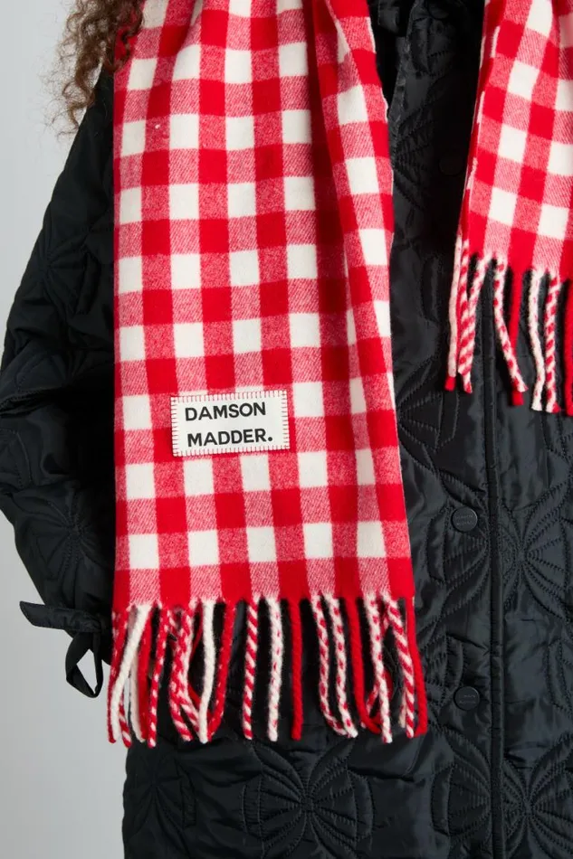 Women Damson Madder Scarves Gingham Scarf In Responsible Wool 8211 Red