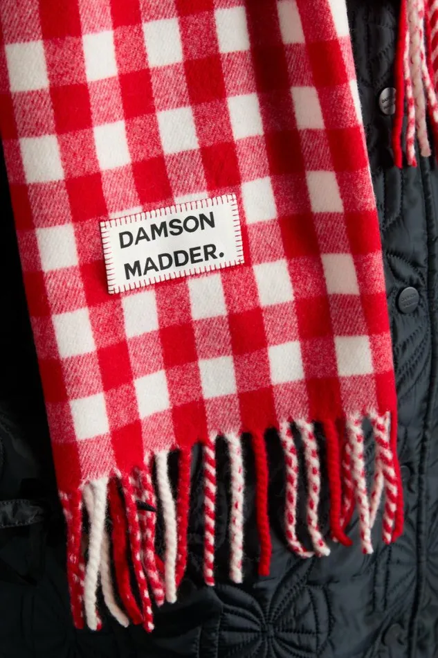 Women Damson Madder Scarves Gingham Scarf In Responsible Wool 8211 Red