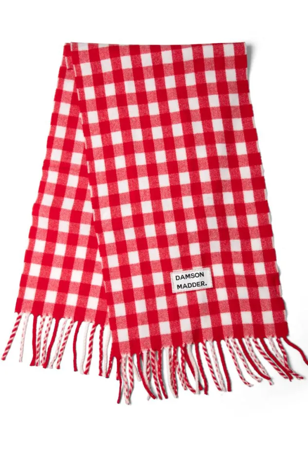 Women Damson Madder Scarves Gingham Scarf In Responsible Wool 8211 Red