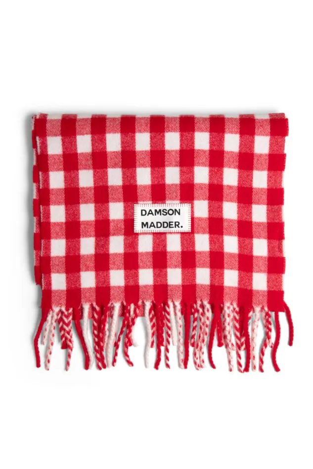 Women Damson Madder Scarves Gingham Scarf In Responsible Wool 8211 Red