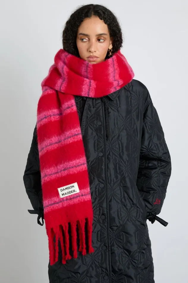 Women Damson Madder Scarves Pink and Red Fluffy Stripe Scarf