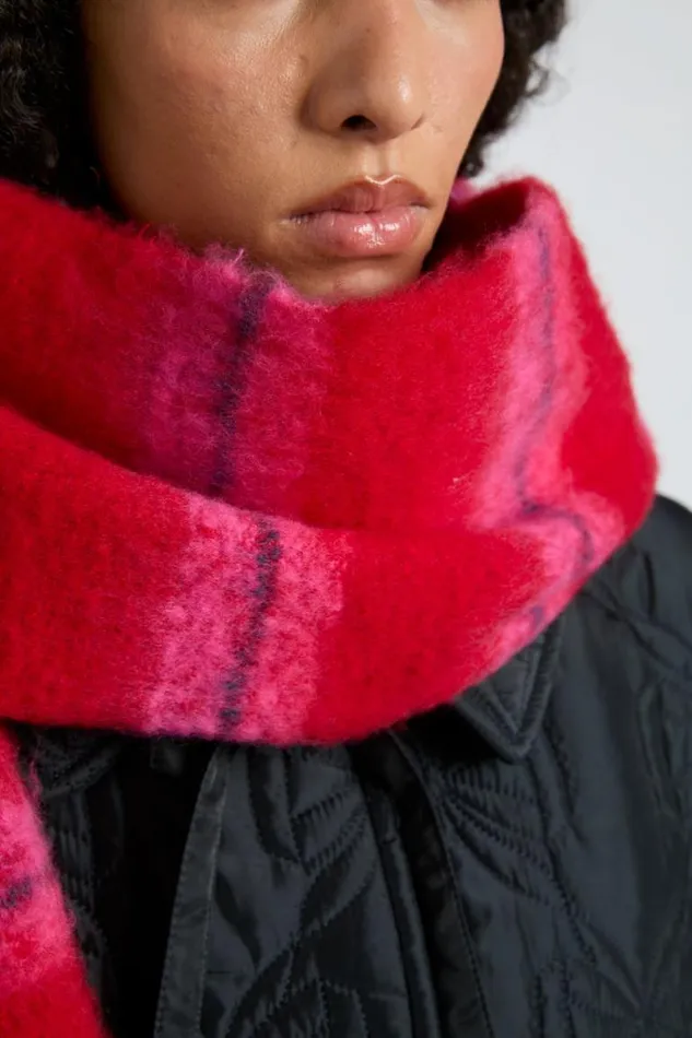 Women Damson Madder Scarves Pink and Red Fluffy Stripe Scarf
