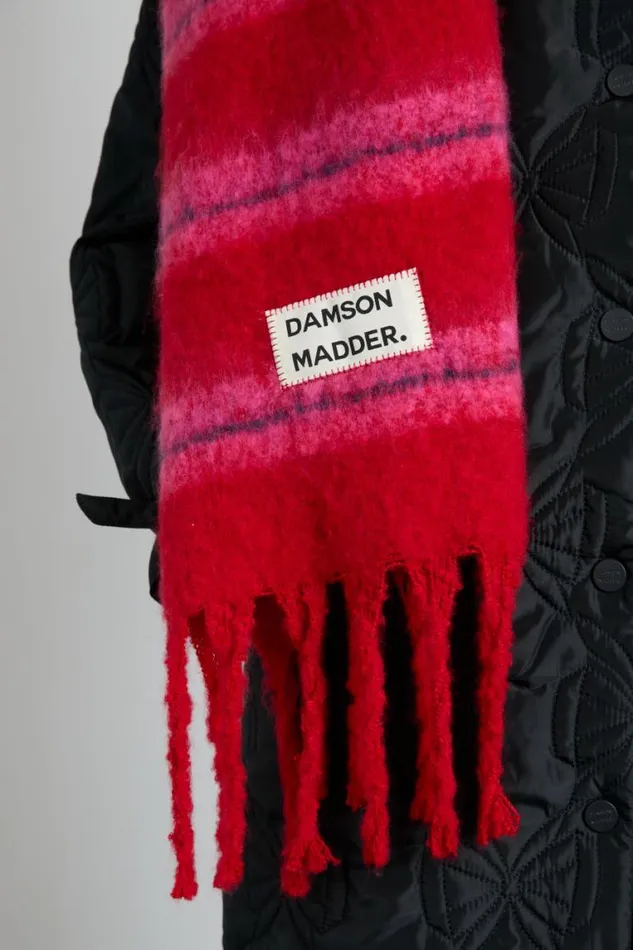 Women Damson Madder Scarves Pink and Red Fluffy Stripe Scarf