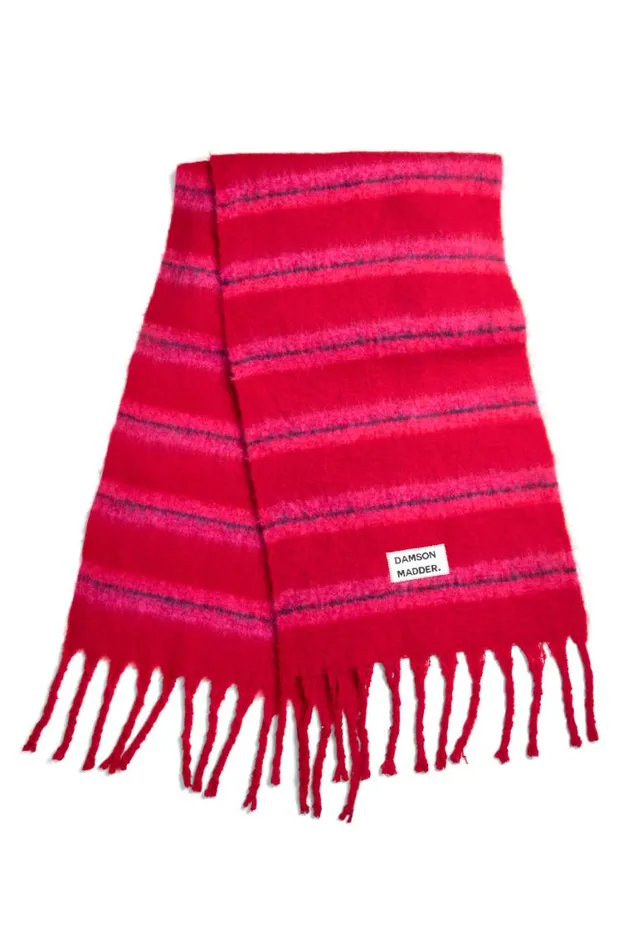 Women Damson Madder Scarves Pink and Red Fluffy Stripe Scarf