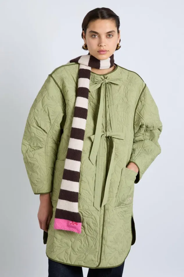 Women Damson Madder Scarves Skinny Stripe Scarf In Choc and Ecru