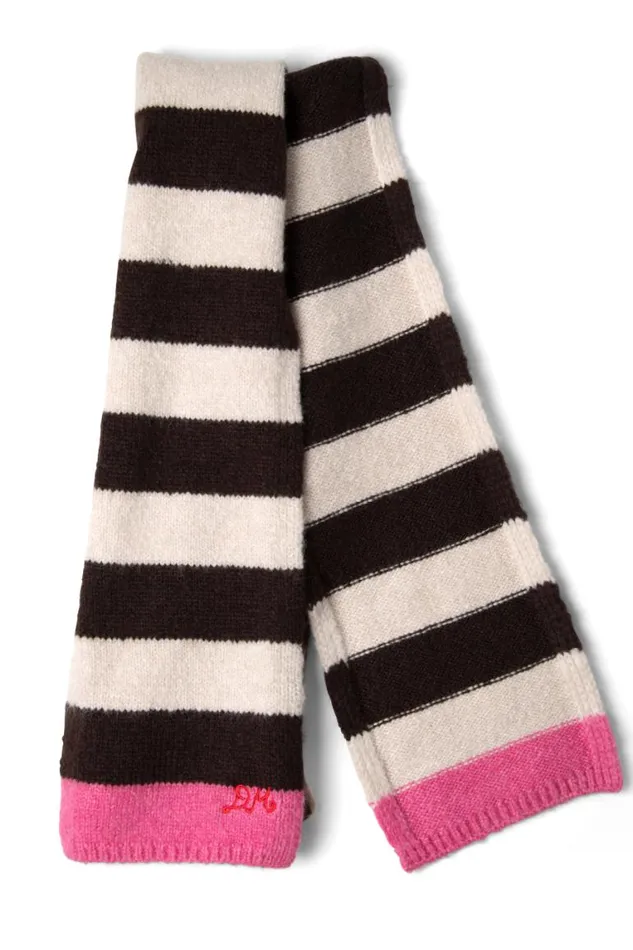 Women Damson Madder Scarves Skinny Stripe Scarf In Choc and Ecru