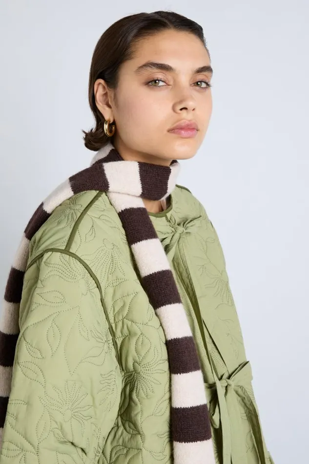 Women Damson Madder Scarves Skinny Stripe Scarf In Choc and Ecru