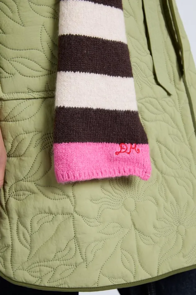 Women Damson Madder Scarves Skinny Stripe Scarf In Choc and Ecru