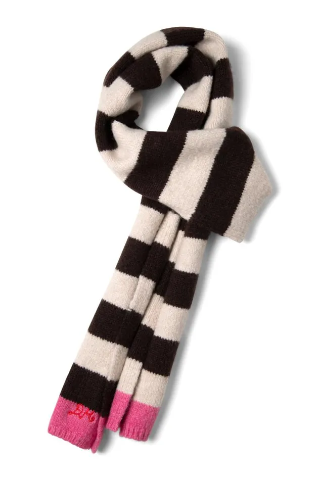 Women Damson Madder Scarves Skinny Stripe Scarf In Choc and Ecru