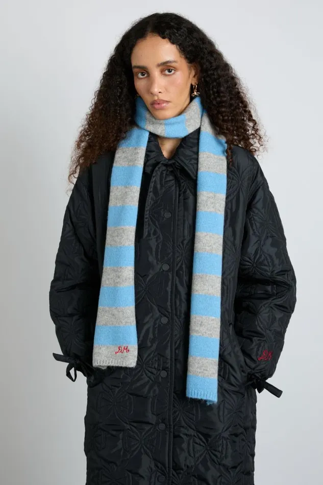 Women Damson Madder Scarves Skinny Stripe Scarf In Grey and Blue