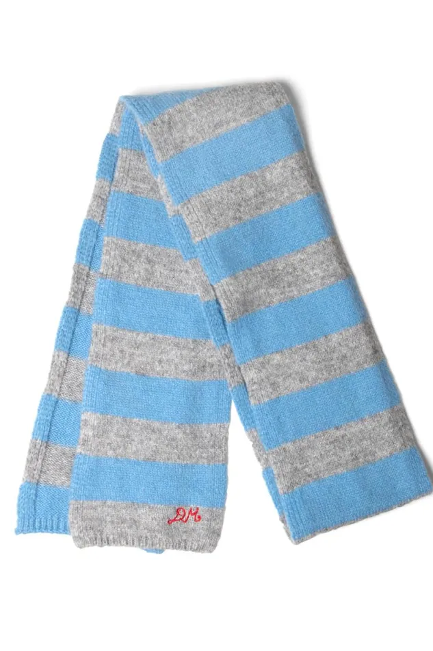 Women Damson Madder Scarves Skinny Stripe Scarf In Grey and Blue
