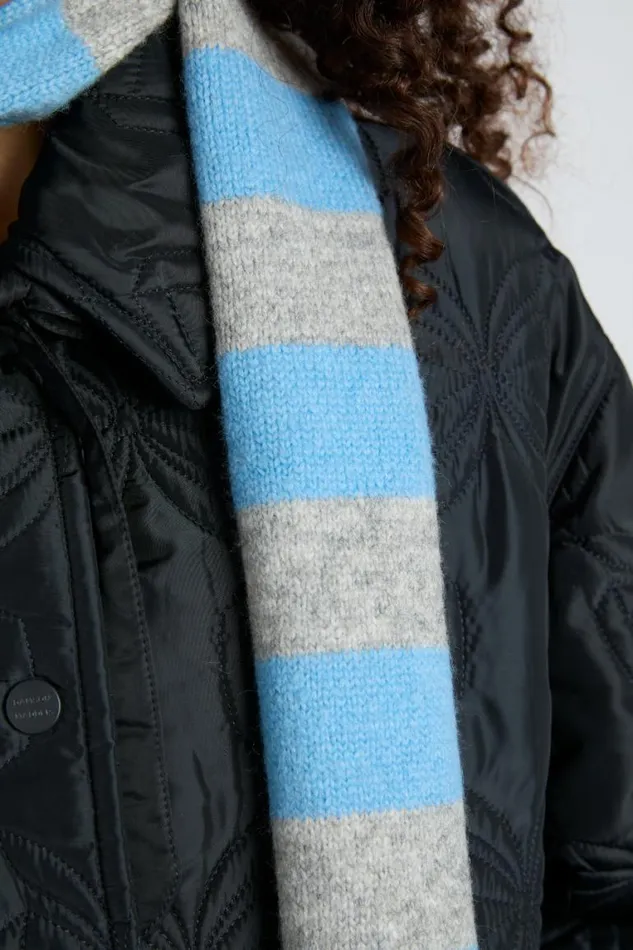 Women Damson Madder Scarves Skinny Stripe Scarf In Grey and Blue