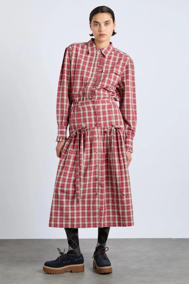 Women Damson Madder Skirts Bronte Button Through Midi Skirt 8211 Red Check