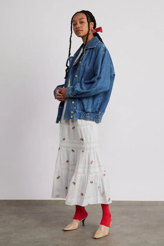 Women Damson Madder Skirts Eden Lace Midi Skirt 8211 Rose Embroidery