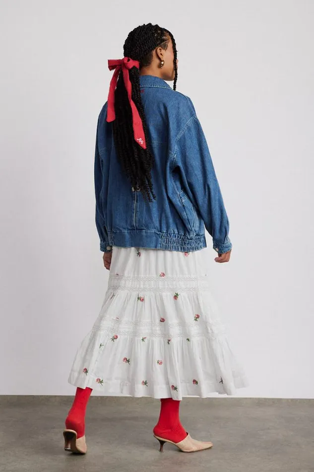 Women Damson Madder Skirts Eden Lace Midi Skirt 8211 Rose Embroidery