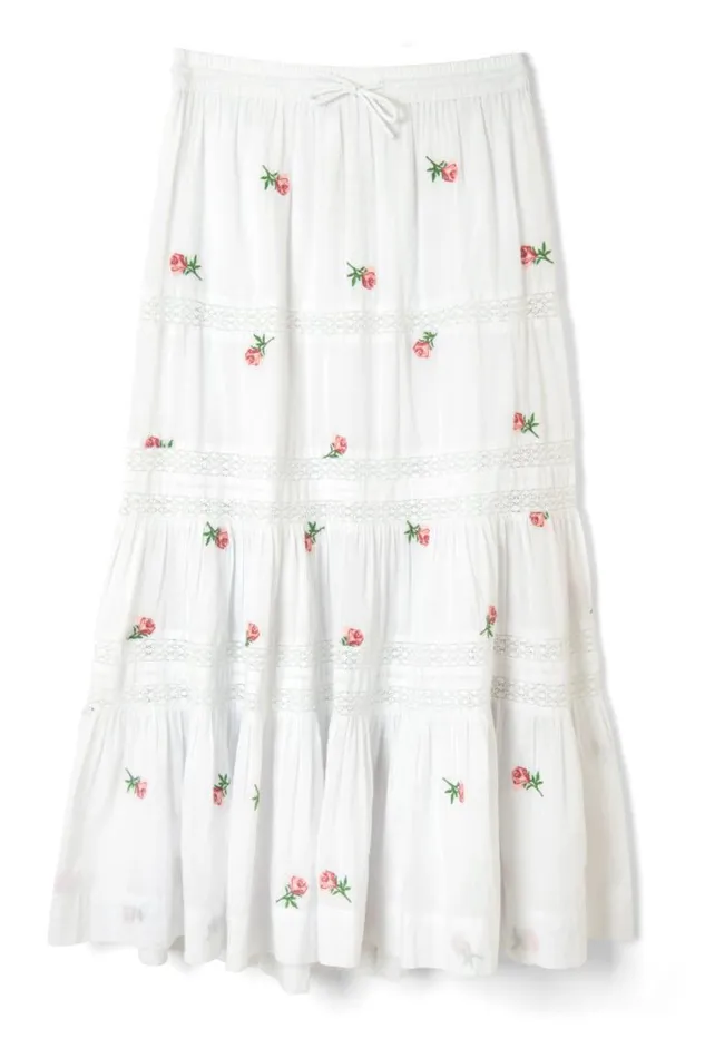 Women Damson Madder Skirts Eden Lace Midi Skirt 8211 Rose Embroidery