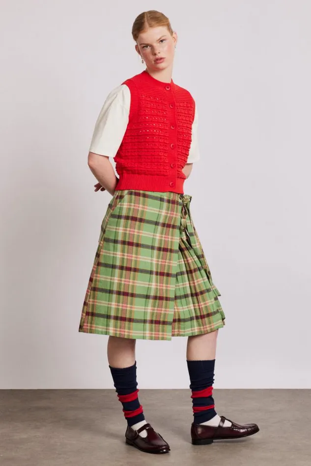 Women Damson Madder Skirts Kat Kilt 8211 Green Check