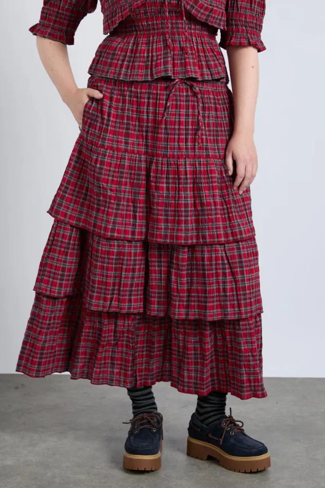 Women Damson Madder Skirts Malika Ra Ra Midi Skirt 8211 Red Check