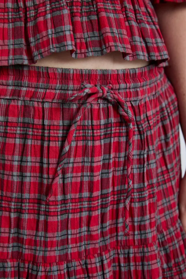 Women Damson Madder Skirts Malika Ra Ra Midi Skirt 8211 Red Check