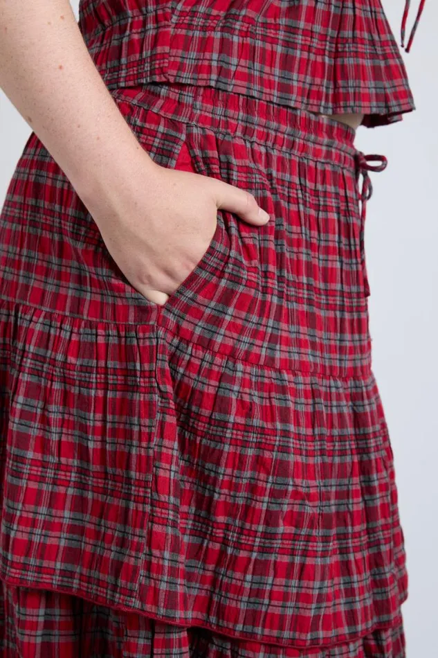 Women Damson Madder Skirts Malika Ra Ra Midi Skirt 8211 Red Check