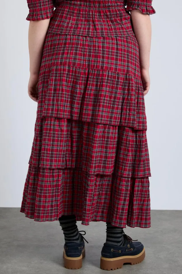 Women Damson Madder Skirts Malika Ra Ra Midi Skirt 8211 Red Check