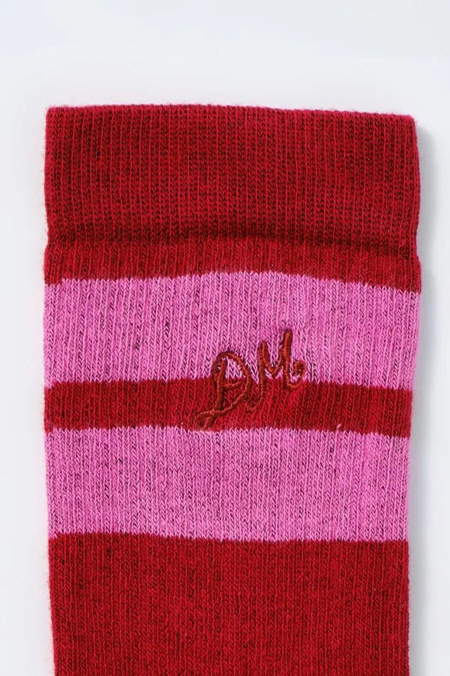 Women Damson Madder Socks Calf Length Socks 8211 Red and Pink Stripe