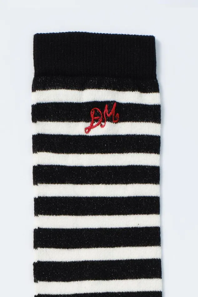 Women Damson Madder Socks Knee Length Socks 8211 Black and White Stripe