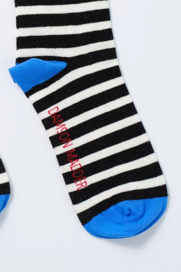 Women Damson Madder Socks Knee Length Socks 8211 Black and White Stripe