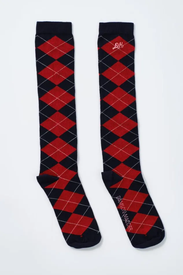 Women Damson Madder Socks Knee Length Socks 8211 Navy Argyle