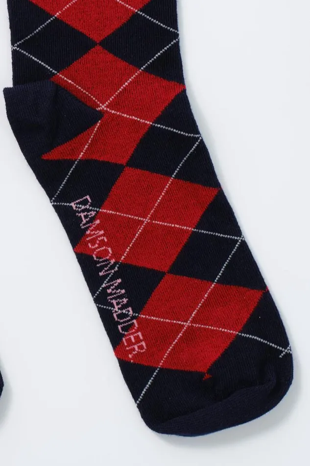 Women Damson Madder Socks Knee Length Socks 8211 Navy Argyle