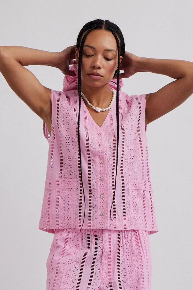 Women Damson Madder Tops Alys Vest 8211 Pink Broderie