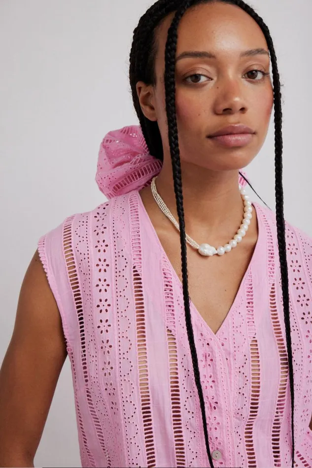 Women Damson Madder Tops Alys Vest 8211 Pink Broderie