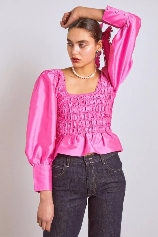 Women Damson Madder Tops Ariana Blouse 8211 Pink Taffeta