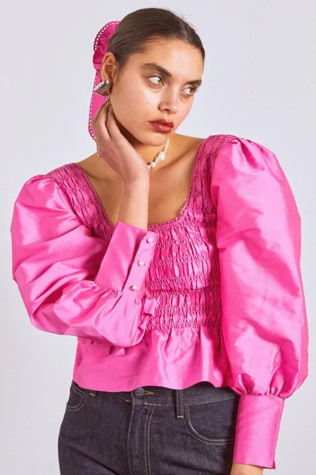 Women Damson Madder Tops Ariana Blouse 8211 Pink Taffeta
