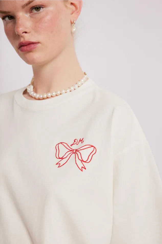 Women Damson Madder Tops Bow Logo Short Sleeve Tee