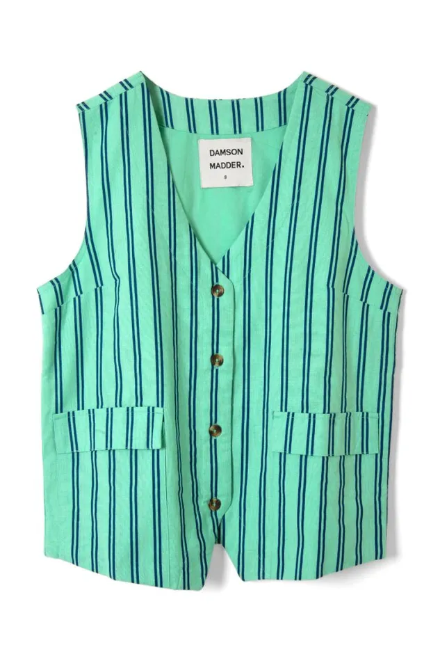 Women Damson Madder Tops Coco Oversized Waistcoat 8211 Mint Stripe