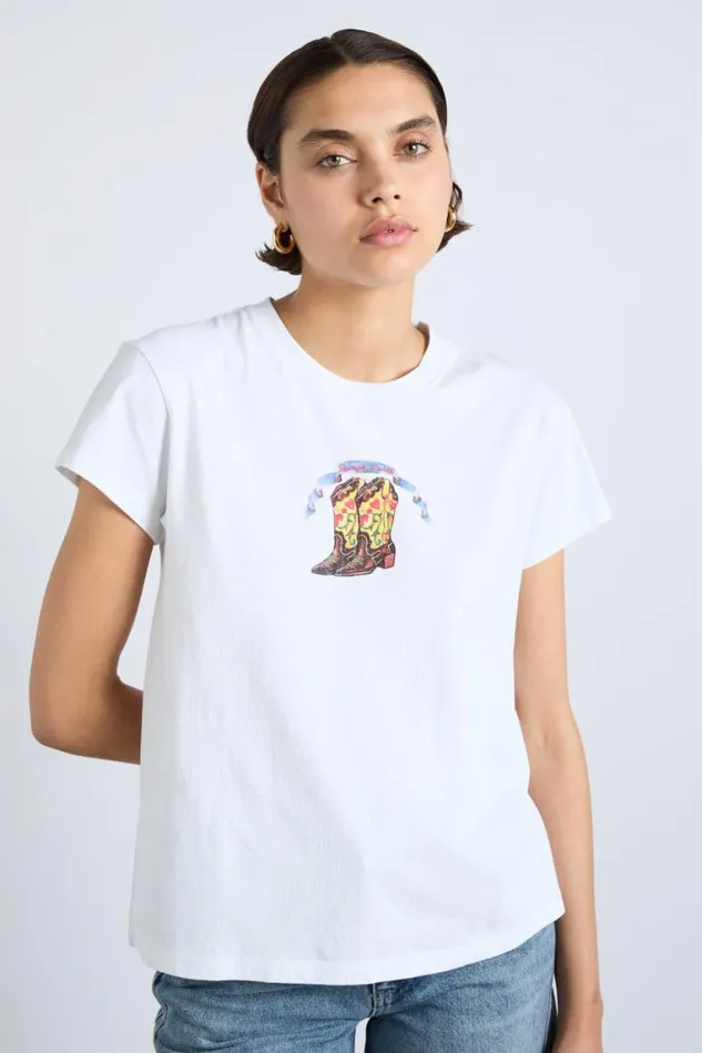 Women Damson Madder Tops Cowboy Boot Shrunken Tee
