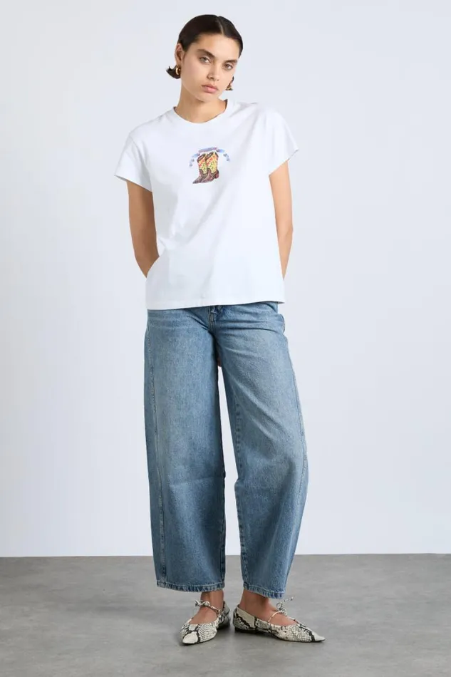 Women Damson Madder Tops Cowboy Boot Shrunken Tee