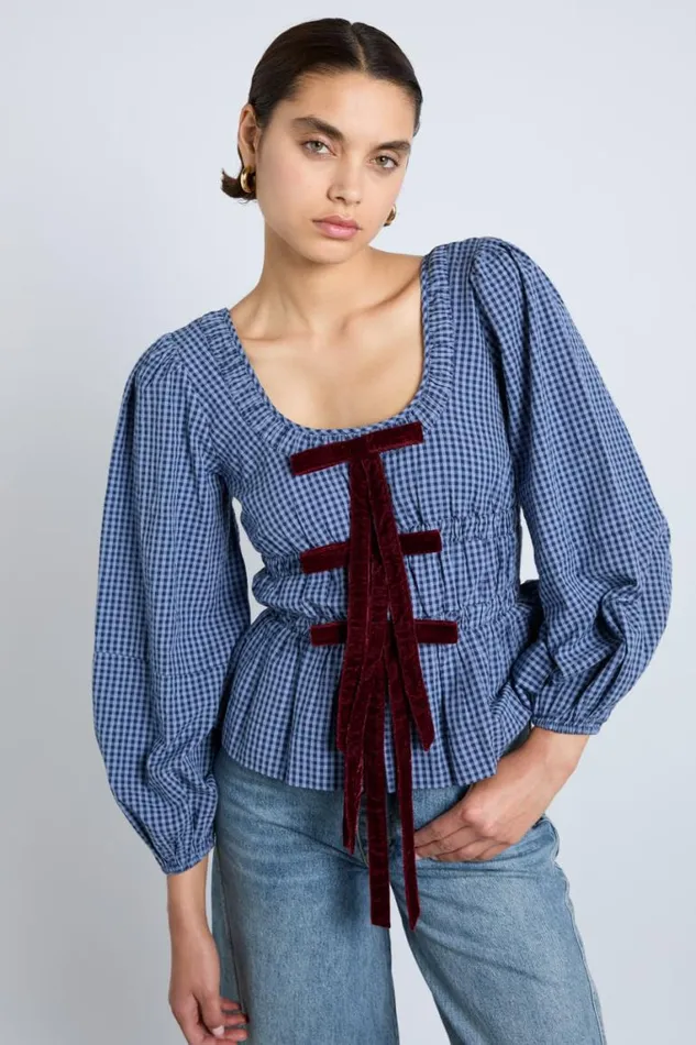Women Damson Madder Tops Dakota Blouse 8211 Blue Check