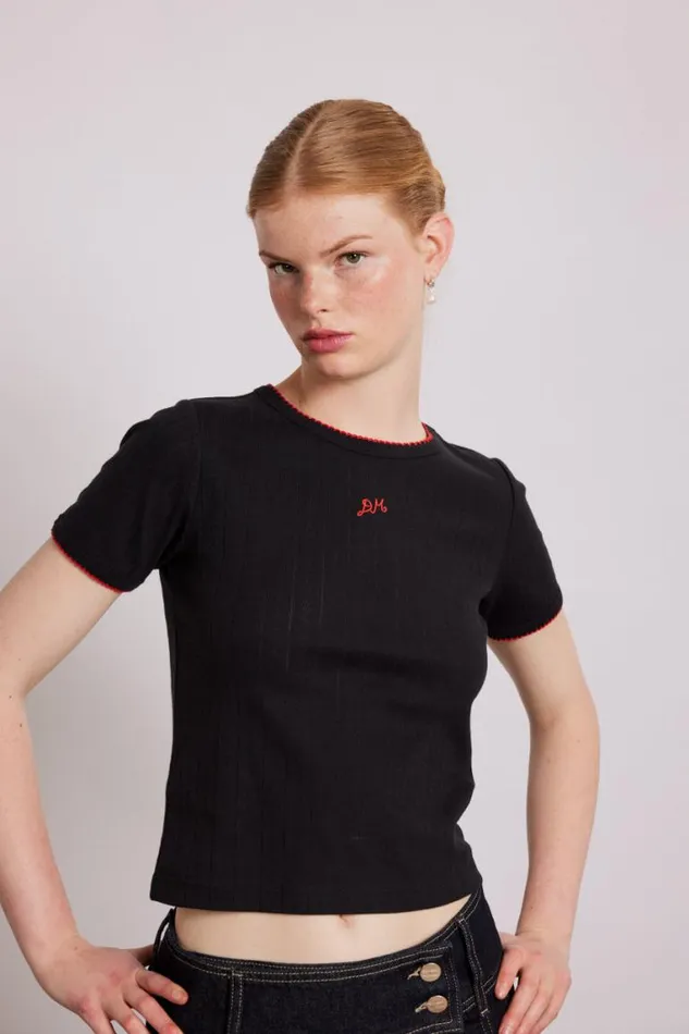 Women Damson Madder Tops Dm Shrunken Pointelle Tee