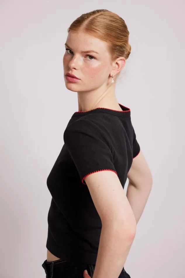Women Damson Madder Tops Dm Shrunken Pointelle Tee